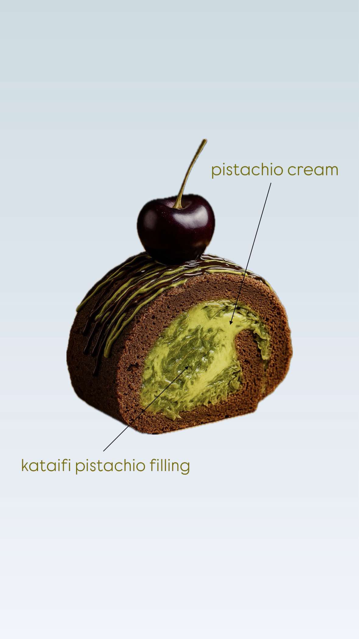 Pistachio cream roll with kataifi pistachio filling