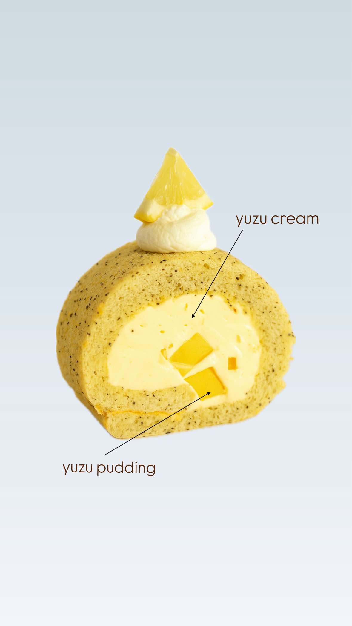 Yuzu cream roll with yuzu pudding filling